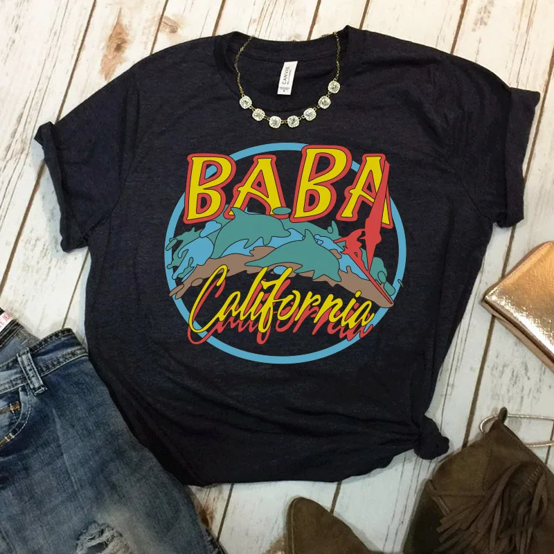 

California Dolphins Printed Vintage Women Graphic Tees Summer Loose Cotton 80s 90s Tshirts Short Sleeve American Fashion Shirts