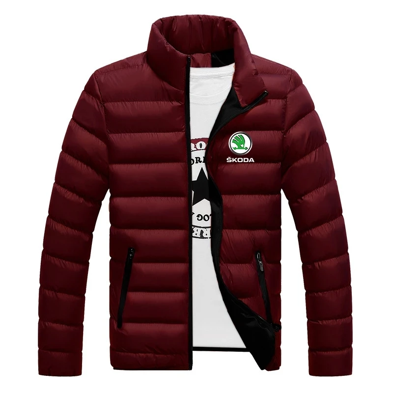 

New Winter Skoda Car Logo 4 Color Streetwear Jackets Zipper Male Print Casual Padded Sport Coats Man 's Hip Hop Cotton Tops