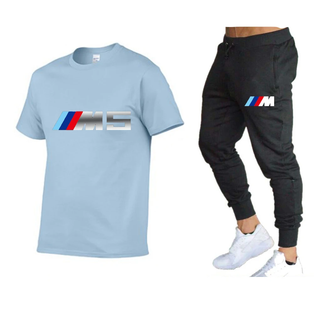 

Men's sportswear suit pure cotton quick-drying fitness running clothes fashion daily short-sleeved T-shirt two-piece jogging pan