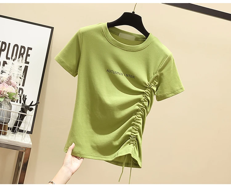 

Houthion Women's T-shirt Fashion Top Cotton T Shirt Solid Loose Short Sleeve T-Shirts New Korean O-neck Summer Casual