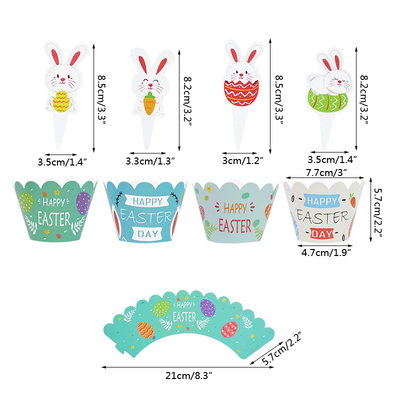 

24pcs Easter Rabbit Decor Cupcake Wrapper Cake Topper Easter Party Cake Decorations Kids Baby Shower Festival Party Supplies