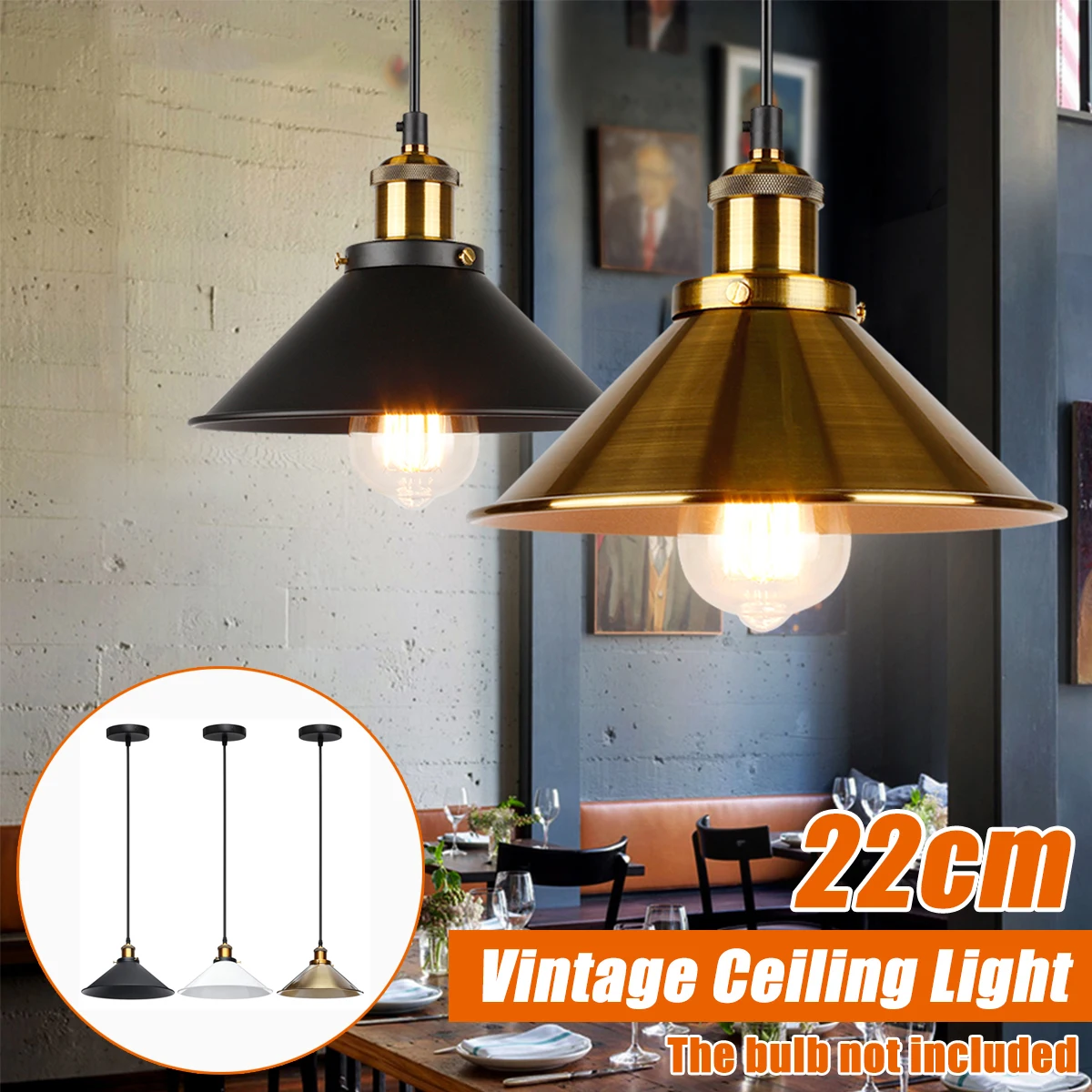 

22cm 8.6inch Loft Vintage Pendant Light Nordic Retro Iron Lights Industrial Edison Lamp Fixture For Cafe Bar Home Lighting