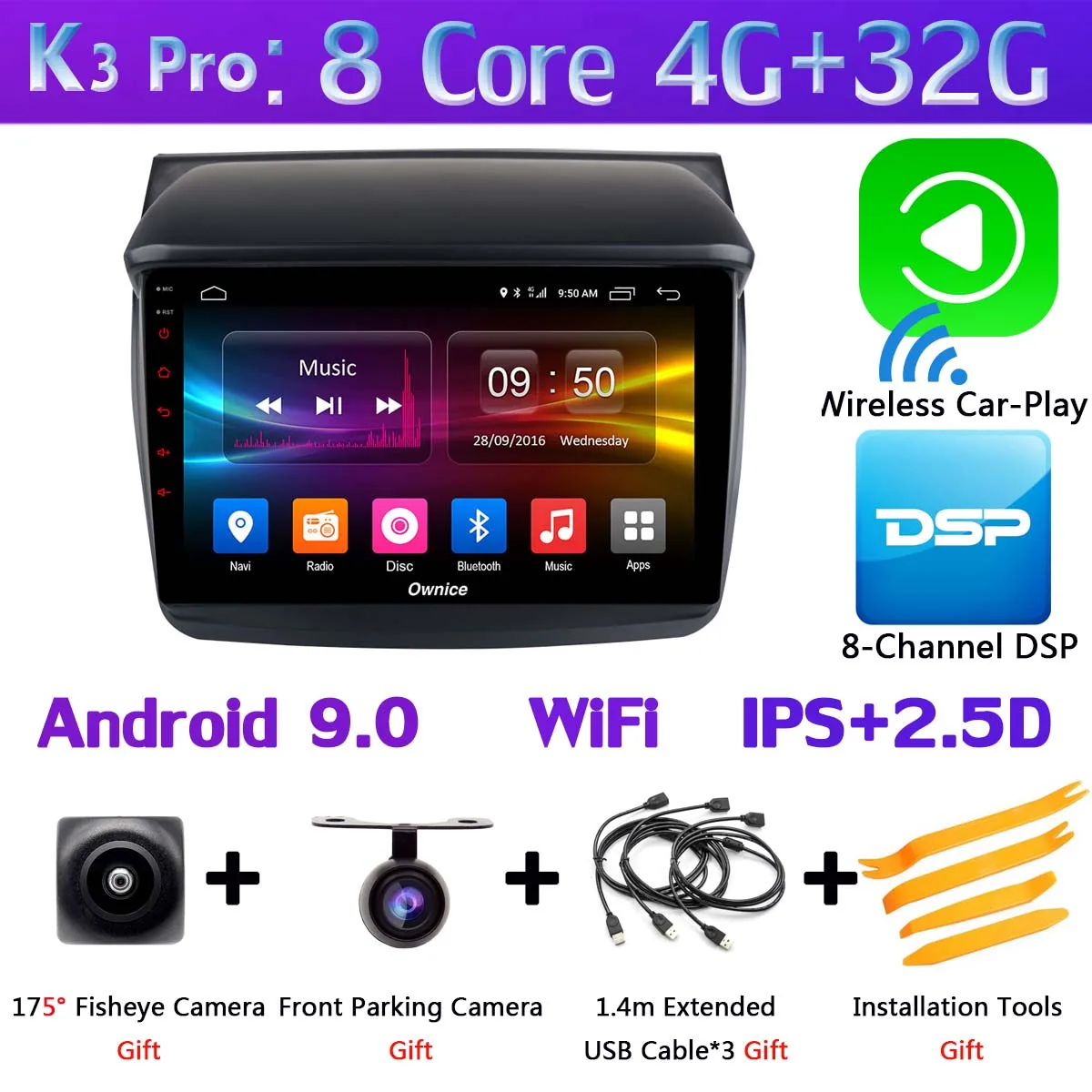 K3 Pro CarPlay " 1DIN 360 ° панорамный Android автомобильный DVD gps Навигатор Радио для Mitsubishi Pajero Sport L200 Trion Видео Аудио CarPlay DSP 4G LTE - Цвет: K3 Pro CarPlay