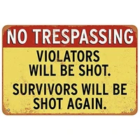 caution no trespassing violators will be shot decor homemetal tin sign warn retro novelty man cave man cave bar garage wall 8x12