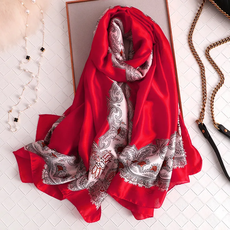 

Chinese Classic Silk Autumn and winter New Popular Headscarf Lady Fashion Print silk scarf Women Sunscreen Beach quality Shawl