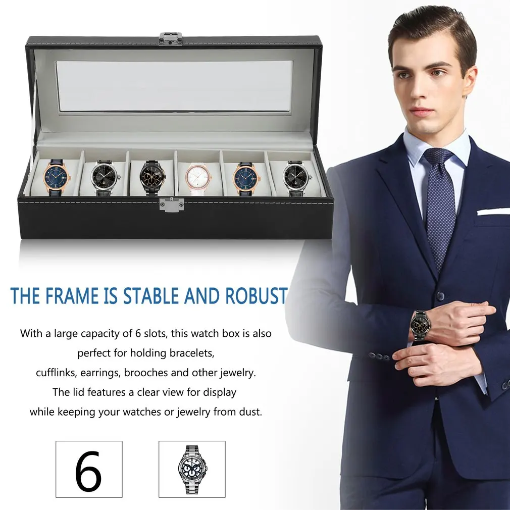 3/6 Grids Leather Watch Box Watch Display Case Storage Box With Metal Lock Watch Display Case Storage Box Organizer New