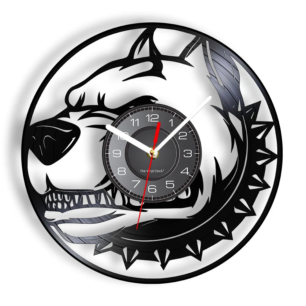 Bulldog PitBull Portrait Wall Clock Vinyl Record Vintage Vinyl Strong Dog Breed Animal Home Decor Hanging Watch Pet Lover Gift