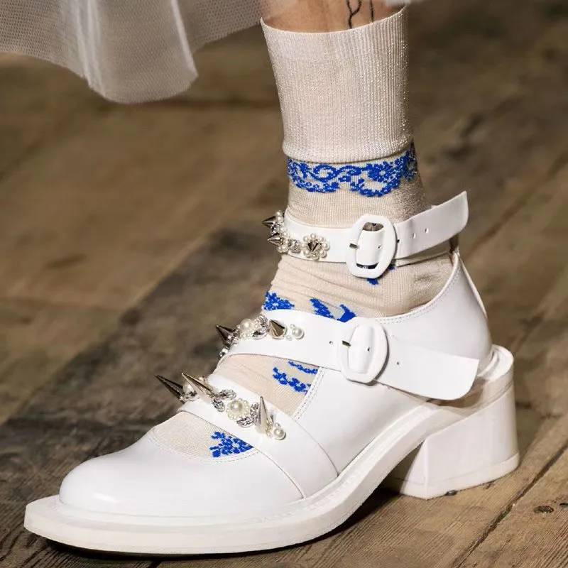 

Prova Perfetto 2021 New Style Mary Janes Shoes Women Pearl Chunky Heel Rivet Buckle Leather Party Shoes Women Retro High Heels