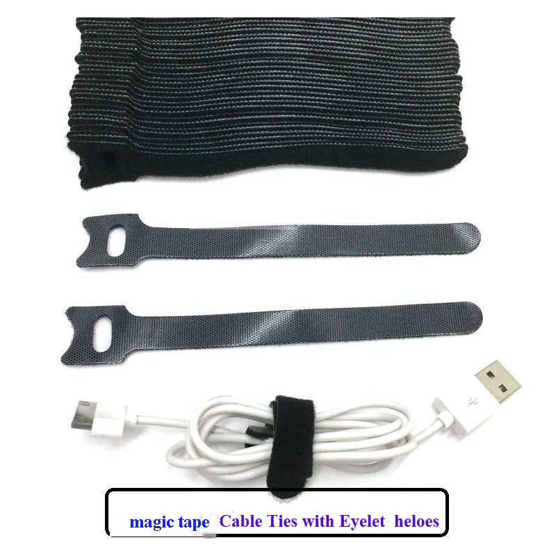60pcs 150*12mm Magic Nylon Reusable Cable Ties with Eyelet Holes back to cable tie nylon strap hook loop Tape wrap | Обустройство