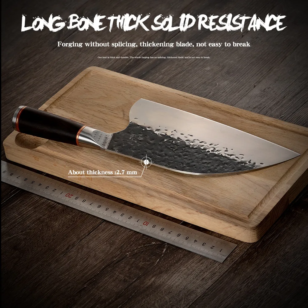 

Sowoll 8'' Kitchen Chopping Chef Knife Handmade Forged Knife Hiking Camp Tool Hunting Knifes Outdoor Survival Accessory