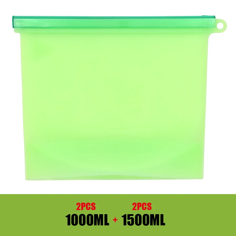 4 шт многоразовые силиконовые пакеты для еды Ziplock мешок лучше всего для сохранения и приготовления сэндвича Sous Vide жидкая закуска фрукты уплотнение мешок - Цвет: green 2size 4PCS