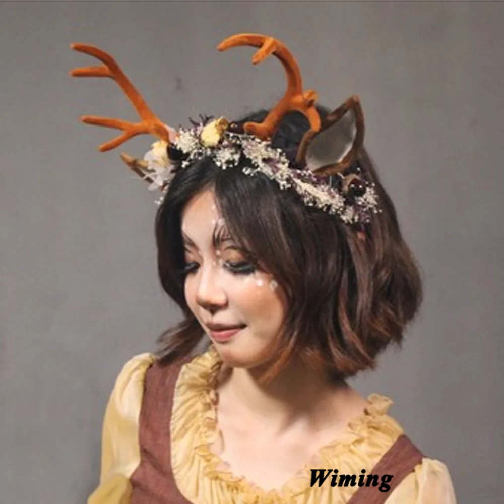 Повязка на голову с оленьими ушками и рогами детский осенний костюм для