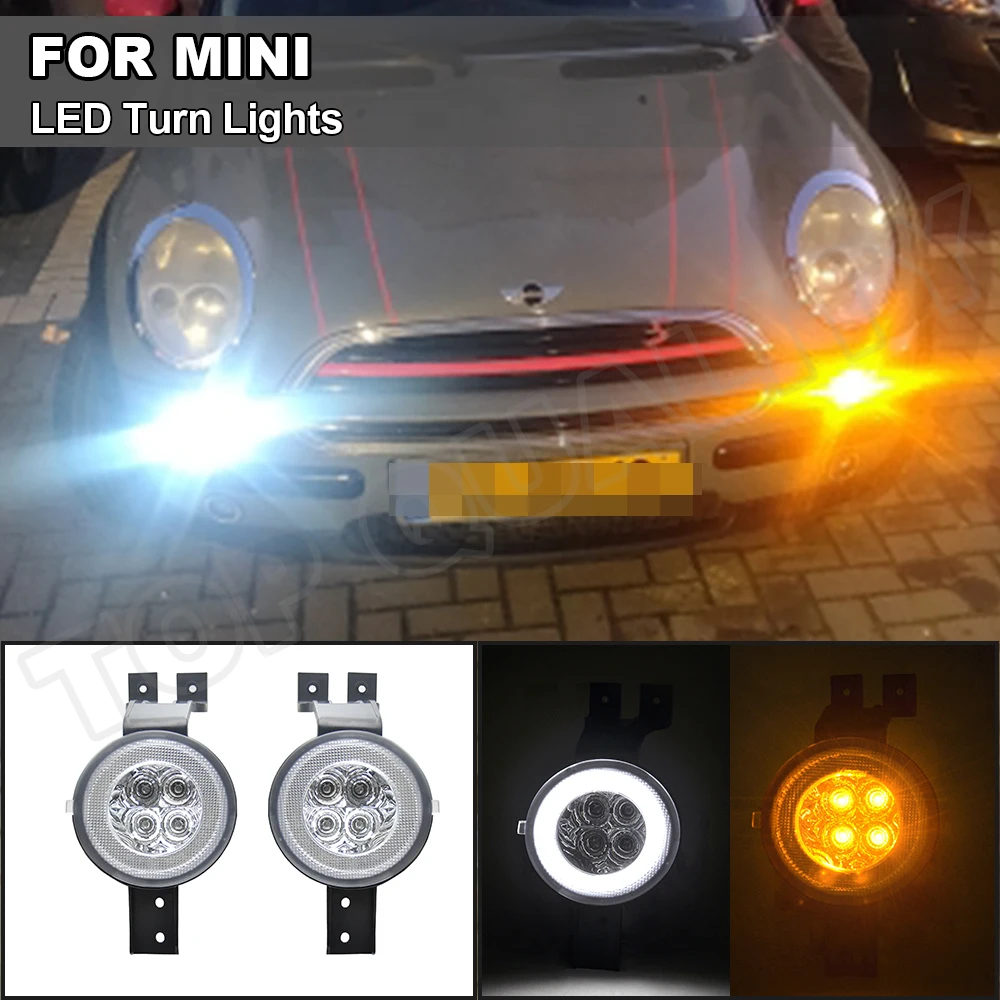 

2Pcs LED Front Bumper Turn Signal Lamps Light White/Amber Corner Lamp For BMW Mini Cooper R50 R53 R52 Smoke Clear Lens