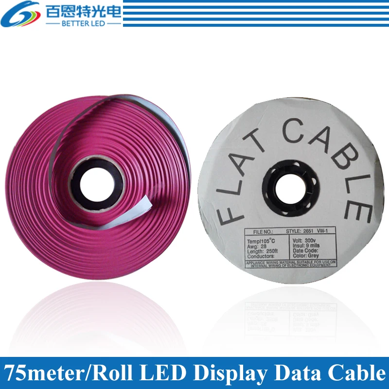 16-контактный плоский кабель, луженая медь, 75 метров/комплект, LED кабель для экрана/дисплея