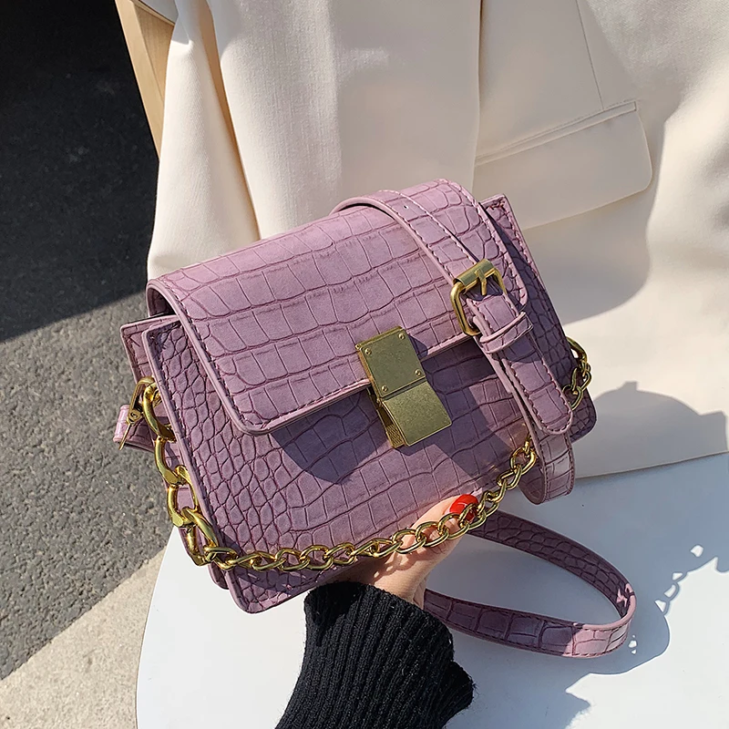 Фиолетовые сумки через плечо из искусственной кожи с крокодиловым узором для
