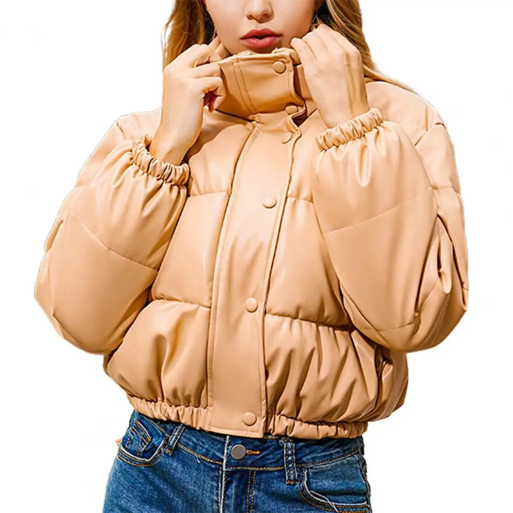 

Women Coats Cotton Jacket Single-breasted Zipper Solid Color Casual Stand Collar Warm Short Coat Ladies Jackets Autumn Winter