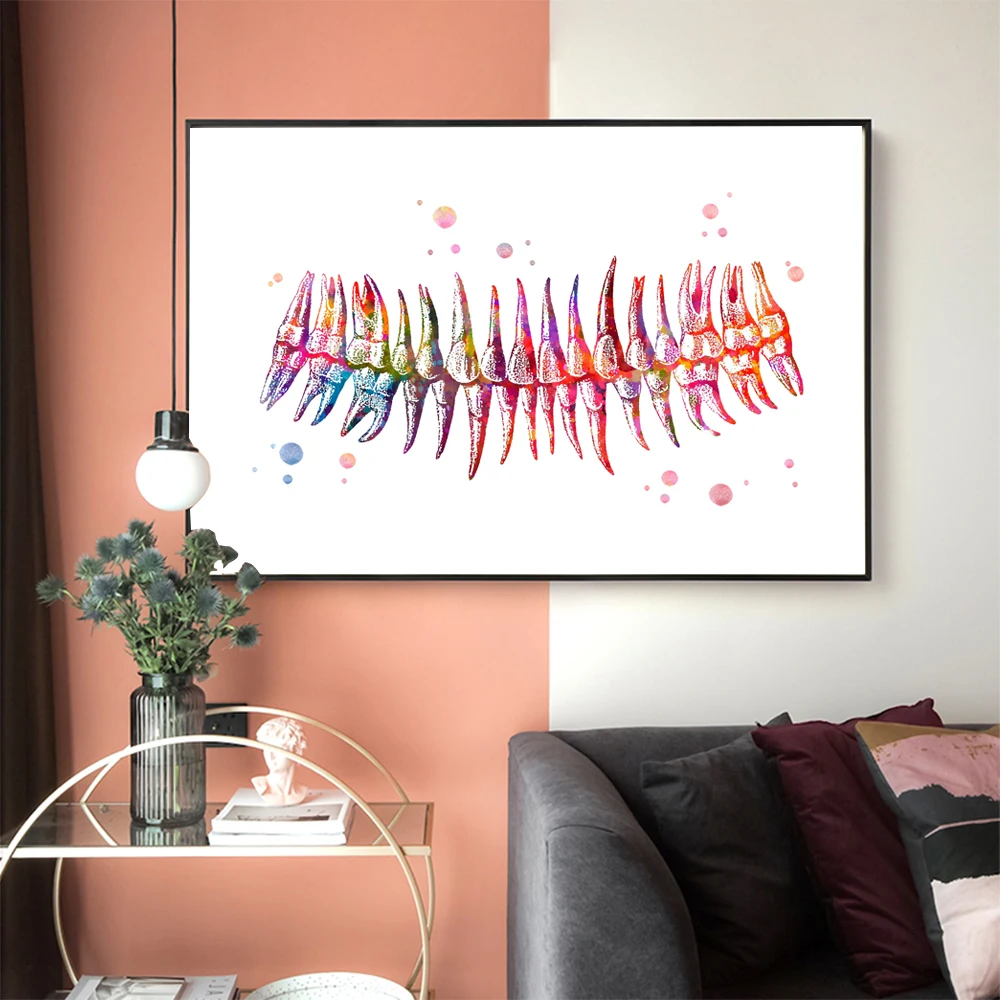 Стоматологический художественный постер с зубами и акварелью стоматологический