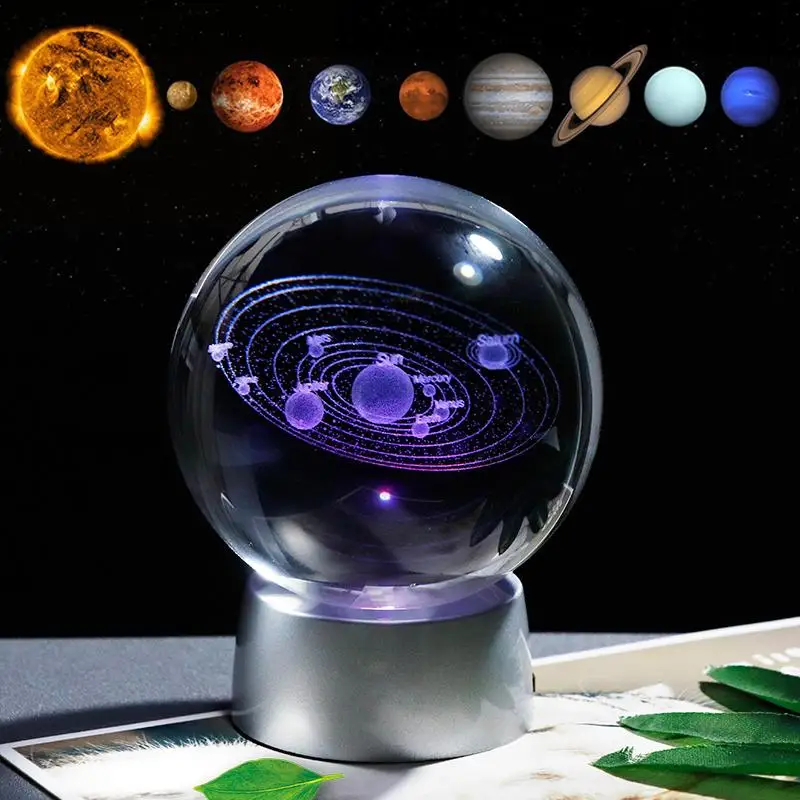 

Crystal Solar System Gift Ball with Chargeable Colorful LED Base Glass Planets Ball Party Favors Present Gift for Astrophile