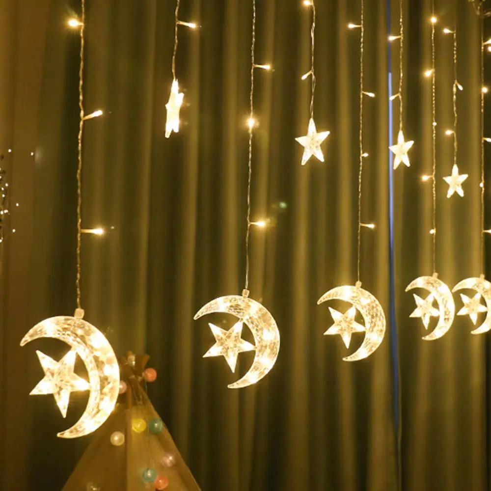 

LED Lamp String Moon Star 8 Modes Romantic Fairy String Light Moon Star Lamp String 220V 2.5M EU Plug Wedding Neon Lantern