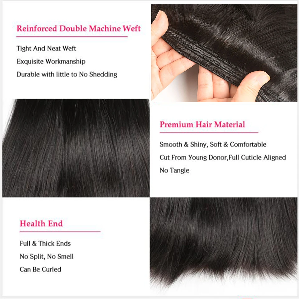 Прямые малайзийские человеческие волосы с двойным нарисованным рисунком 1/3/4 шт.