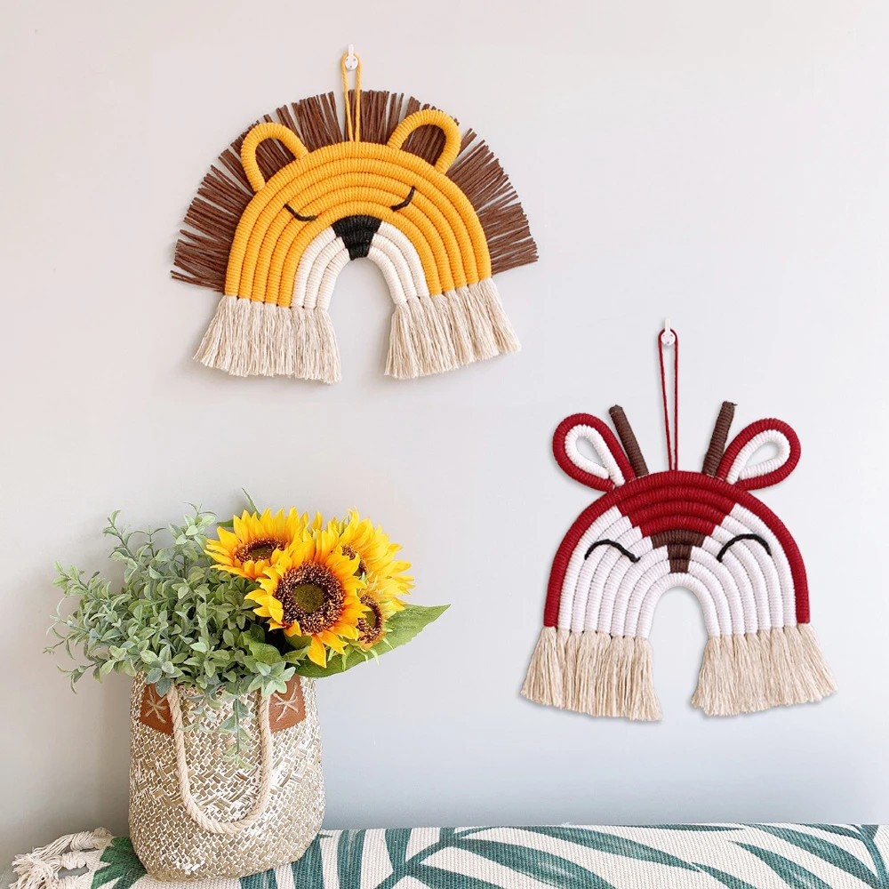 

Nordic Home Woven Ornaments Children's Room Hand-Woven Cotton Thread Cartoon Animal Wall Hanging Home Decorations