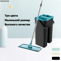 squeeze mop with bucket head 360 rotation wet and dry flat floor mop with replaced microfiber pads hand free home cleaning tool