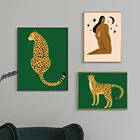 Современные желтые леопардовые плакаты и принты, настенное искусство в эстетике, интерьерная Картина на холсте с животными, обнаженные женщины, картина для гостиной