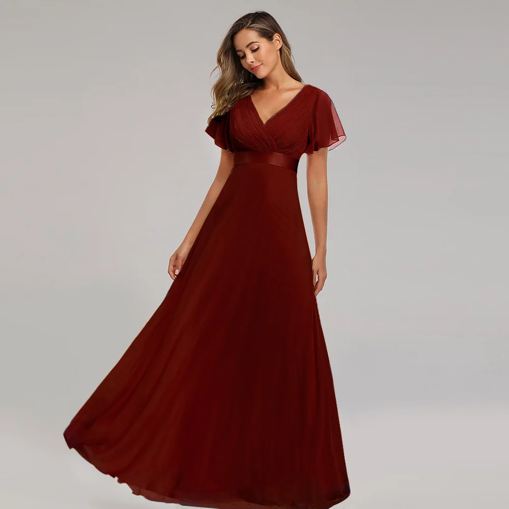 Платье женское длинное шифоновое с V-образным вырезом и юбкой-годе | Женская