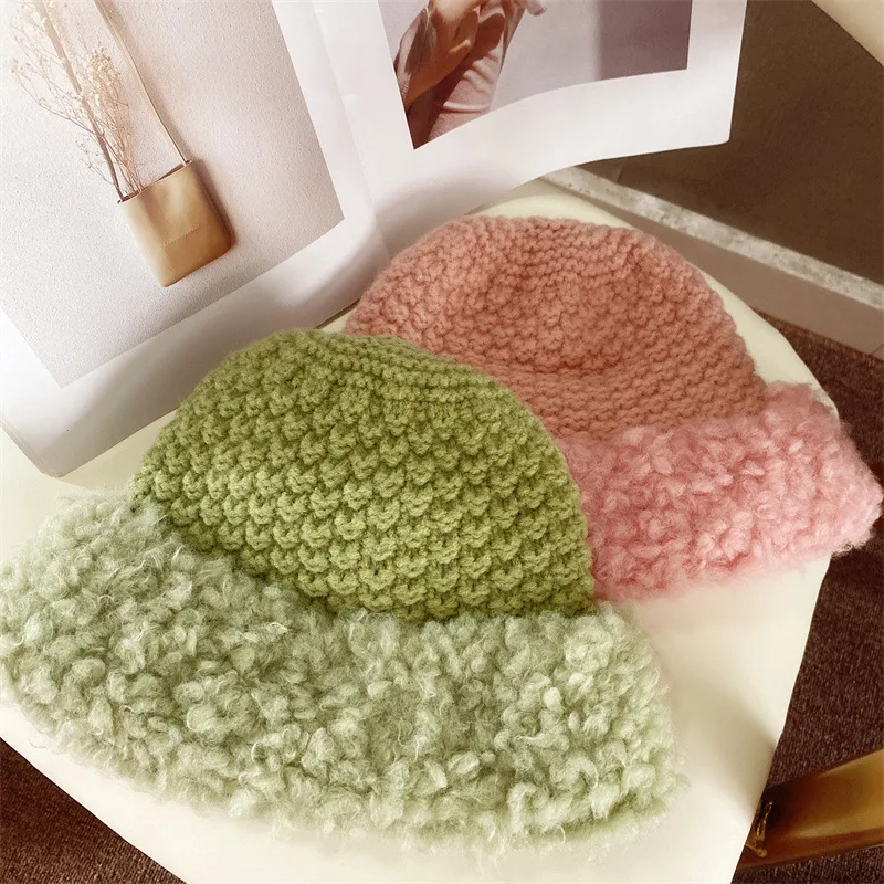 

202110-YY new winter snow day warm Pineapple pattern weaving many color bucket cap women leisure hat