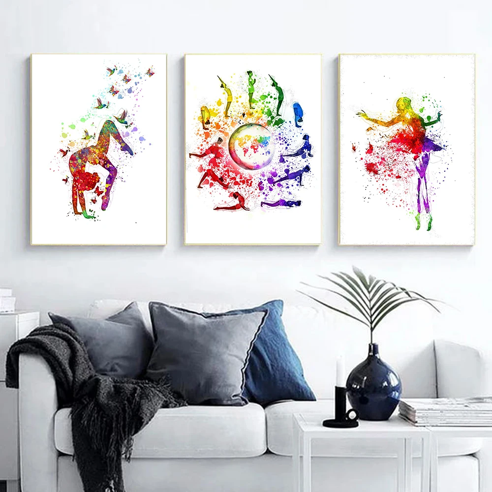 

Colorful Abstract Sun Salutation Yoga Canvas Painting Ballet Girl Art Poster Buddhism Wall Picture for Living Room Dancing Room