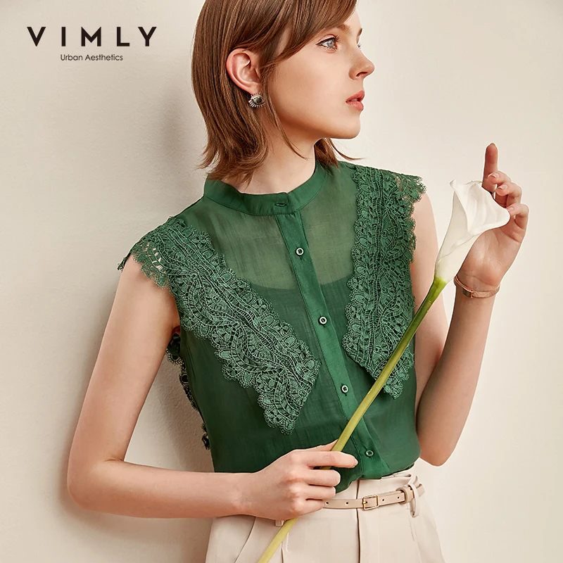 Женская офисная блузка Vimly элегантная однобортная в стиле пэчворк без рукавов с