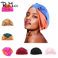 powmuco soft satin nightcap double layer care hair hat women knotted sleeping turban headwrap chemo cap girls accessories
