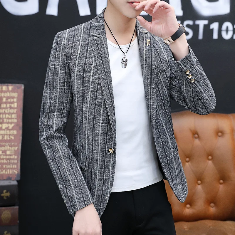 

2020 Men's Autumn New Fashion Handsome Striped blazer Youth Cool Casual blazer