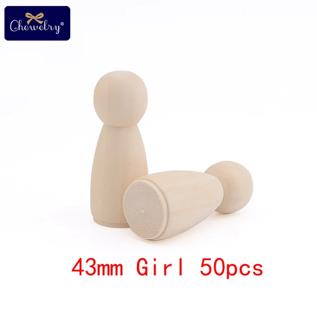 43mm girl 50 шт., деревянные колышки для кукол, деревянная кукла, Неокрашенная, семейная, деревянная, для прорезывания зубов, колышек, кукла, сделай сам, Рождественский подарок ручной работы, куклы, декор для детских игрушек - Цвет: 43mm girl