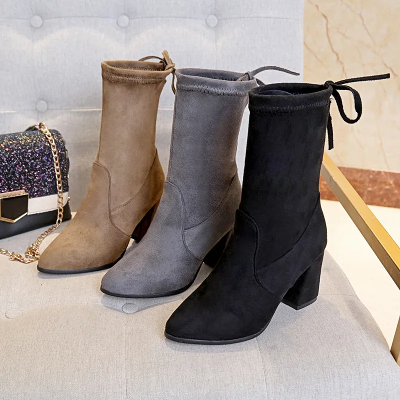 Ботинки 2018 г. Женские осенне зимние новые стильные замшевые ботинки на шнуровке в