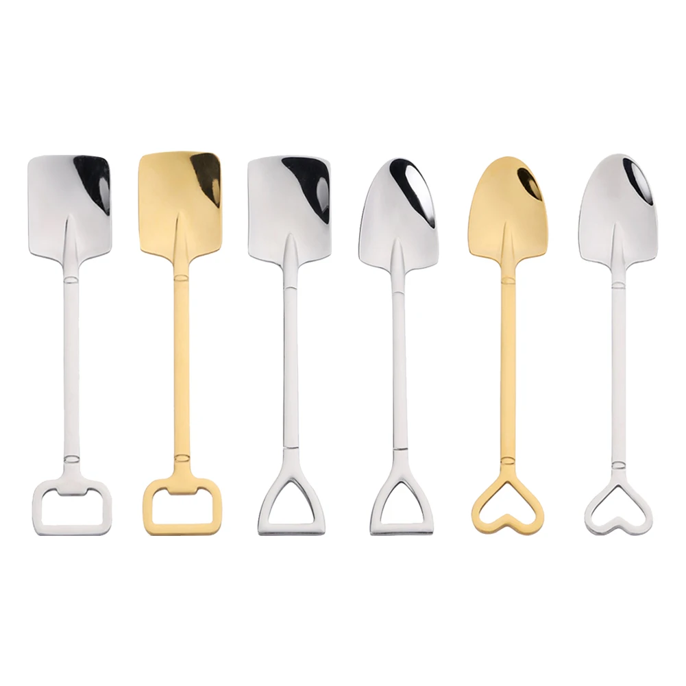 

Gold Silver Ice Cream Scoop Stainless Steel Dessert Spoon Watermelon Spoon Shovel Shape Scoop Square Round Tip