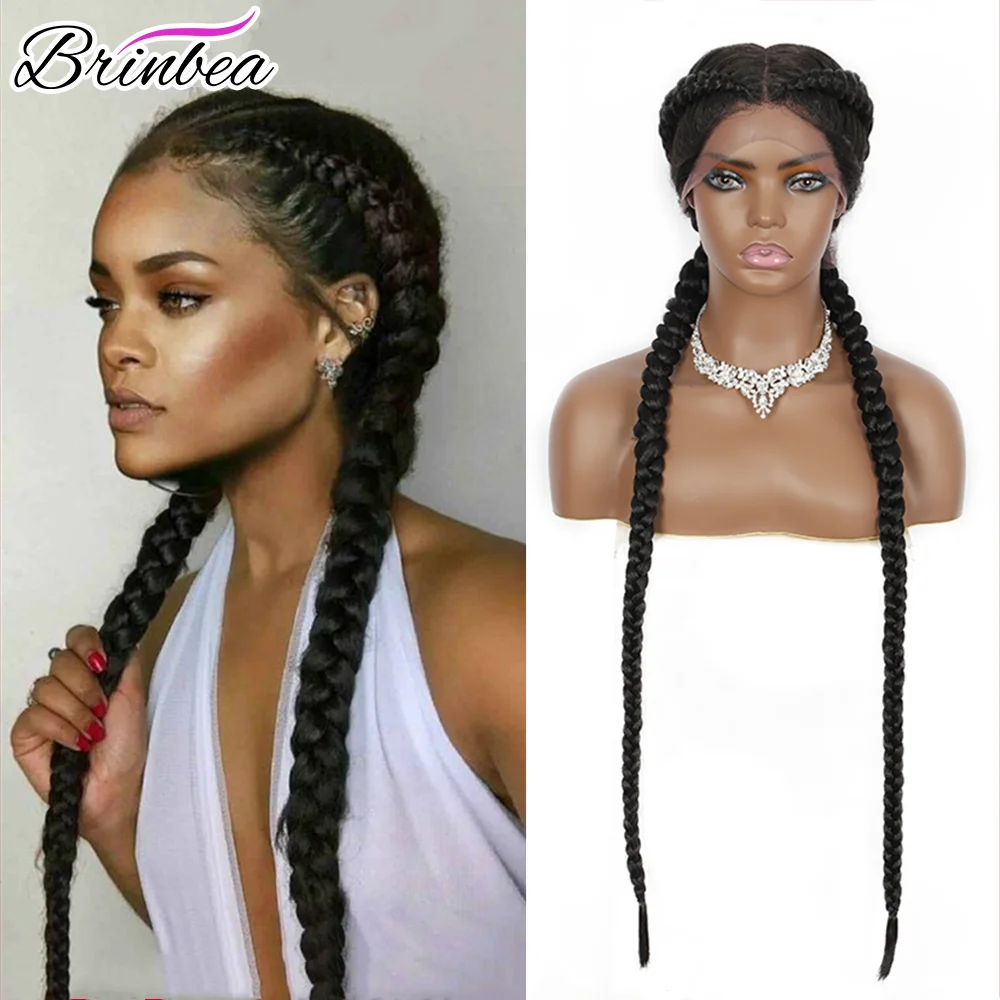 

Brinbea 36 Inches Synthetic Long 360 Lace Front Braided Wigs Swiss Lace Dutch Twins Braids Wig for Black Women With Baby Hair