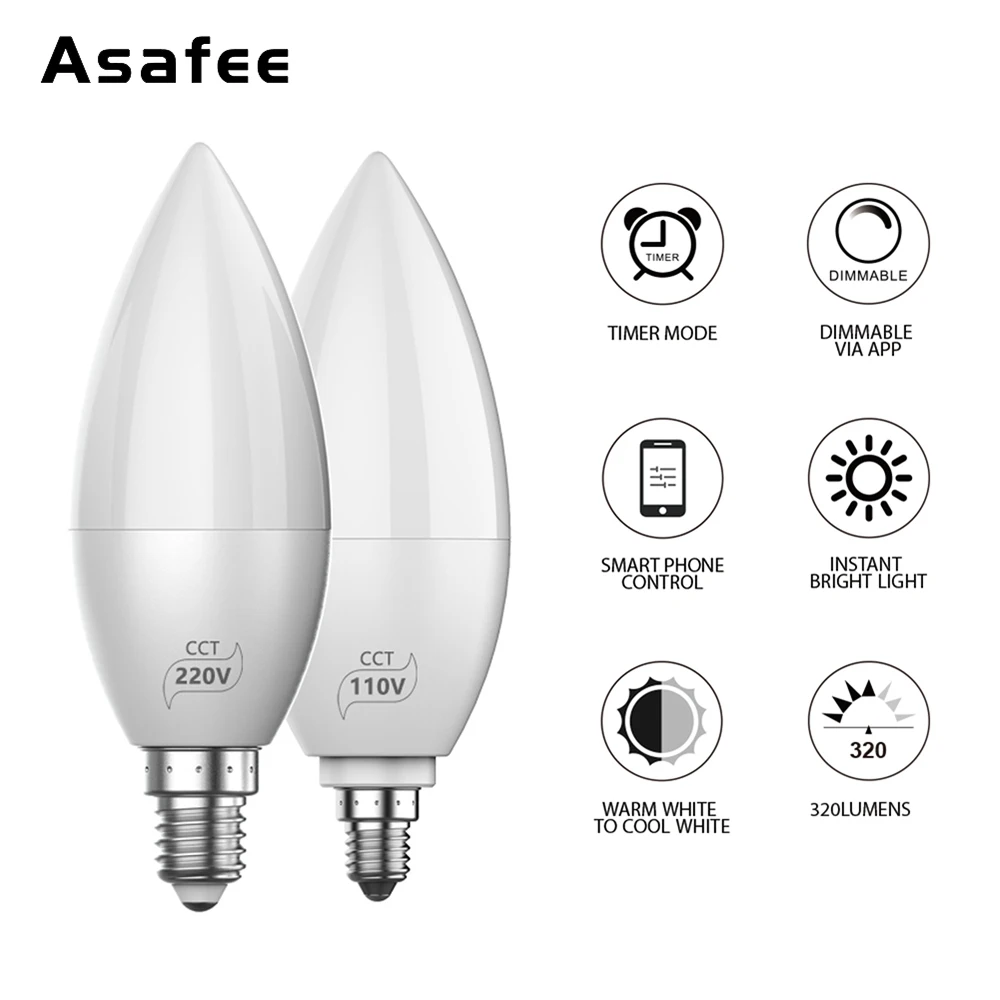 4W светодиодный светильник в форме свечи E14 E12 110V 220V BT Mesh CCT белый теплый светодиодный светильник