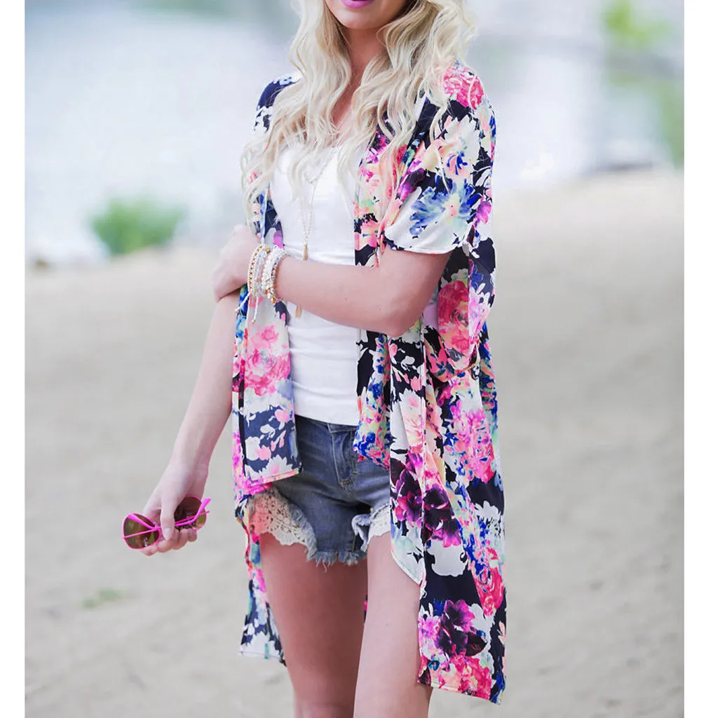 Летняя Пляжная мода 2020 женский кардиган с коротким рукавом и принтом блуза топы