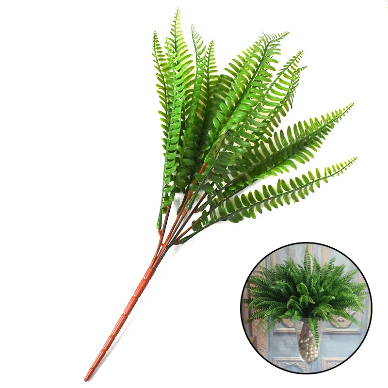 

1pc Plastic Artificial Fern Foliage Bush Plants 7 Branch 19 Leaves Green Tail Grass Water Plant Indoor/Outdoor Vase Decor 40cm