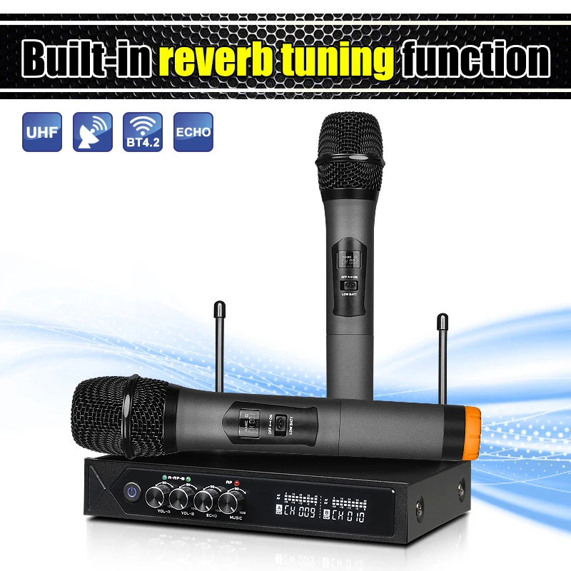 Sistema de Microfone sem Fio Mikrofon para Computador Microfone sem Fio Karaoke Dupla Handheld Alto-falante Estúdio Festa Microphon Uhf bt
