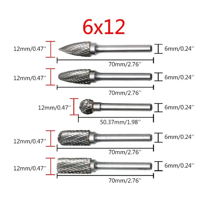 

5pcs Tungsten Carbide Steel Rotary Burr Twist Drill Bit Grinding Head Carving