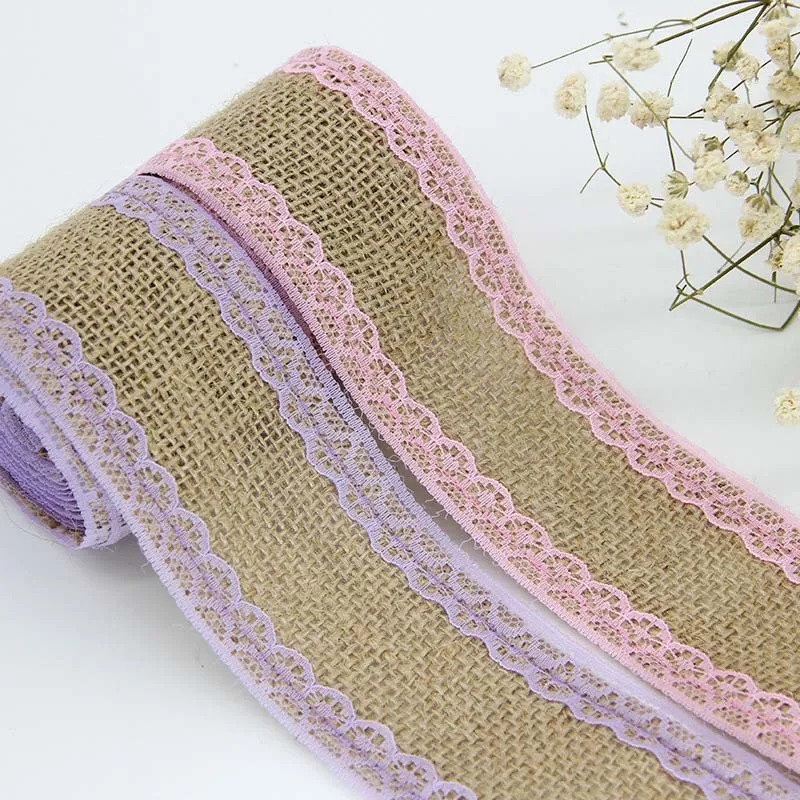 DIY ручной работы натуральный джутовый Мешковина Hessian многоцветный рулон кружева