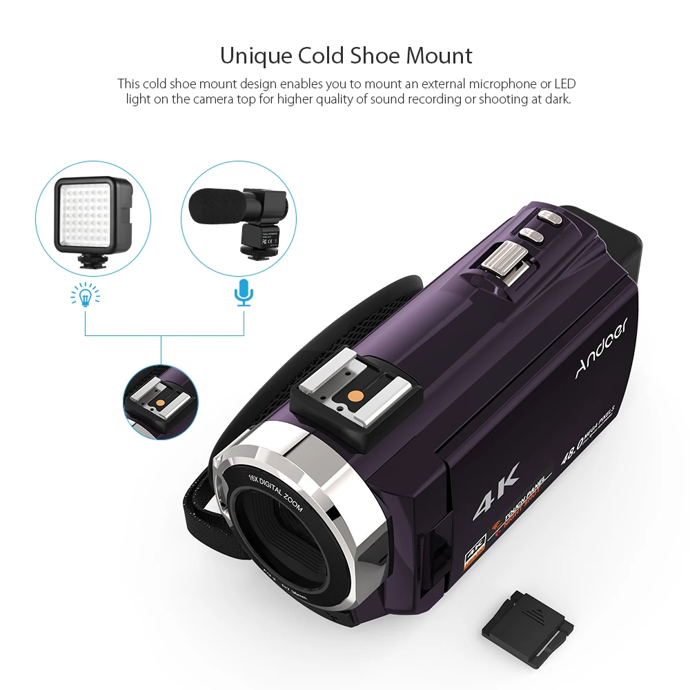 Andoer 4K 1080P 48MP WiFi цифровая видеокамера регистратор с внешним микрофоном сенсорный