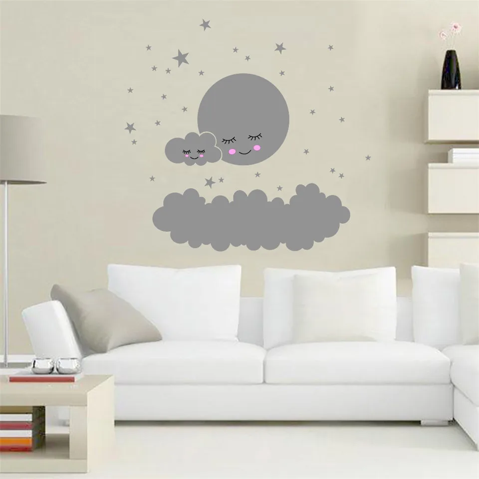 Мультяшные спящие серые облака звезда настенные наклейки детская комната