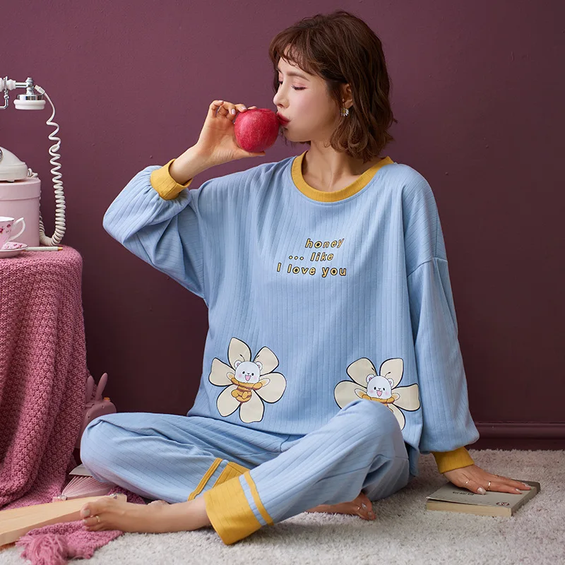 NIGHTWA Long Sleeves Pants Women's Pajama Loungewear Pijama Sweet Soft Pyjama Winter Autumn Sleepwear Cute Print Nighty |