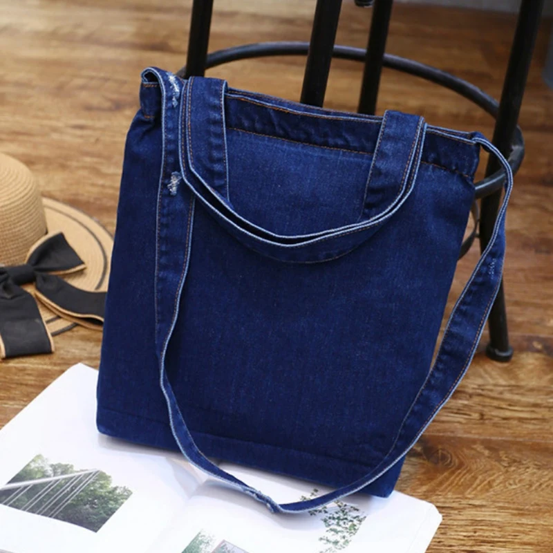 

Denim Women's Ripped Shoulder Bag Fashion High-Capacity Denim Shopping Bag Casual Handbag Student Bag