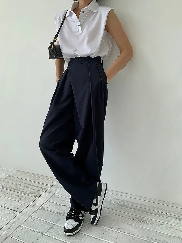 

FAKUNTN 2021 New Women Autumn Winter Straight Loose Wide Leg Mop Trousers High Waist Casual Baggy Cozy Fashion Work Pant