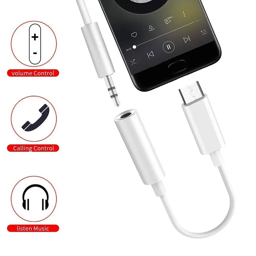 

10cm USB Type C to 3.5mm Jack Adapter USB-C Type-C to 3.5 mm Headphone Audio Aux Cable