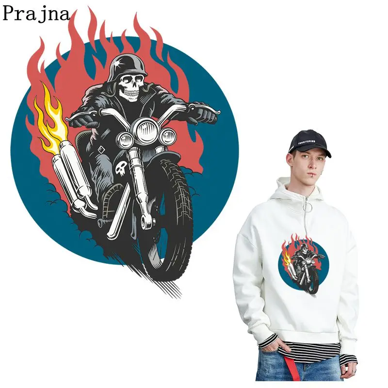 Prajna череп мотоцикл железо на переноске Горячие виниловые термальные патчи для